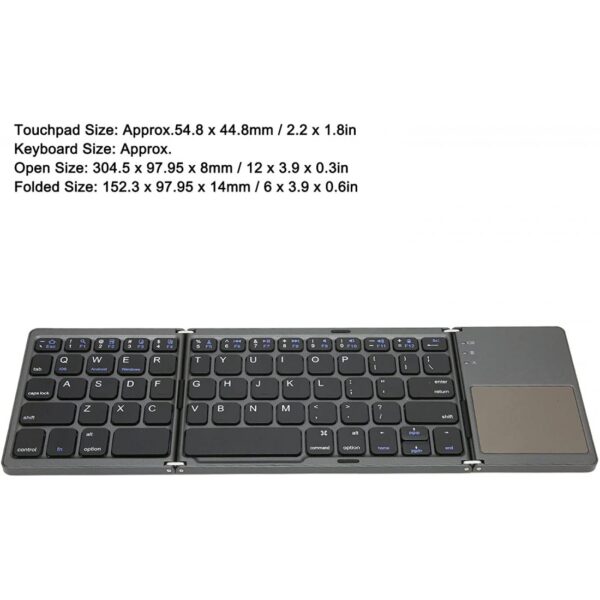 ⁦B033 Foldable Bluetooth Keyboard with Touchpad for Windows/iOS/Android⁩ - الصورة ⁦2⁩