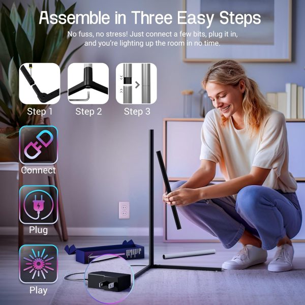 ⁦LED Corner Floor Lamp With Remote and Application (142cm)⁩ - الصورة ⁦3⁩