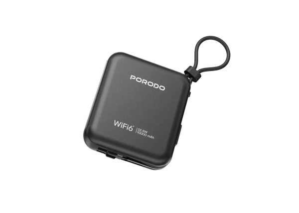 porodo portable 4G LTE WIFI ROUTER & 22.5W POWER BANK 10000mAh with built-in cable